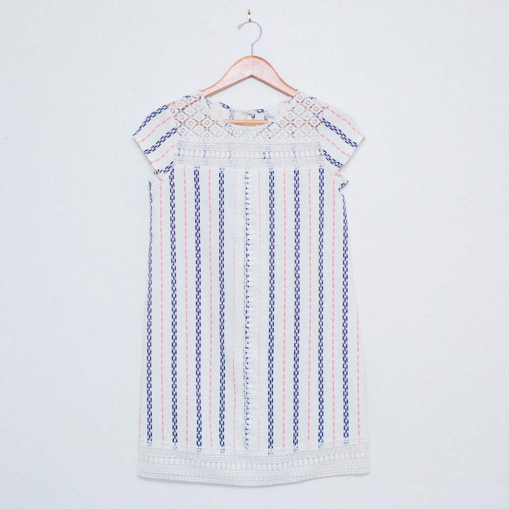 Pink + Blue Embroidered Detail Shift Dress